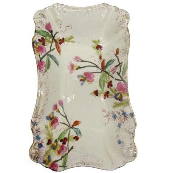 Ceramic Trinket Decorative Dresser Tray Hand-Painted Floral Scalloped Edge Vinta - Picture 5 of 11